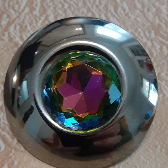 Vintage Watermelon Rhinestone Silver 80's Earrings Modernist New Wave - Picture 4 of 5